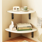 Curved Floating Corner Shelf, Wood-Effect Board, Heavy-Duty Metal Brackets