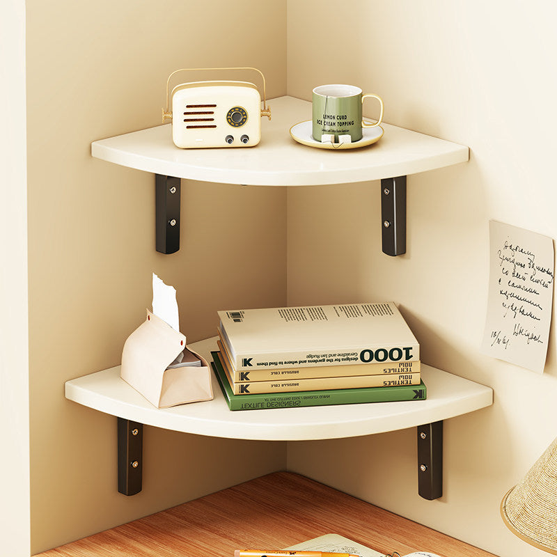 Curved Floating Corner Shelf, Wood-Effect Board, Heavy-Duty Metal Brackets