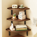 Curved Floating Corner Shelf, Wood-Effect Board, Heavy-Duty Metal Brackets