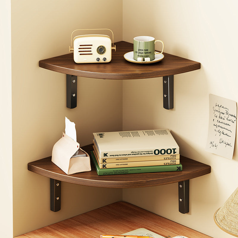 Curved Floating Corner Shelf, Wood-Effect Board, Heavy-Duty Metal Brackets