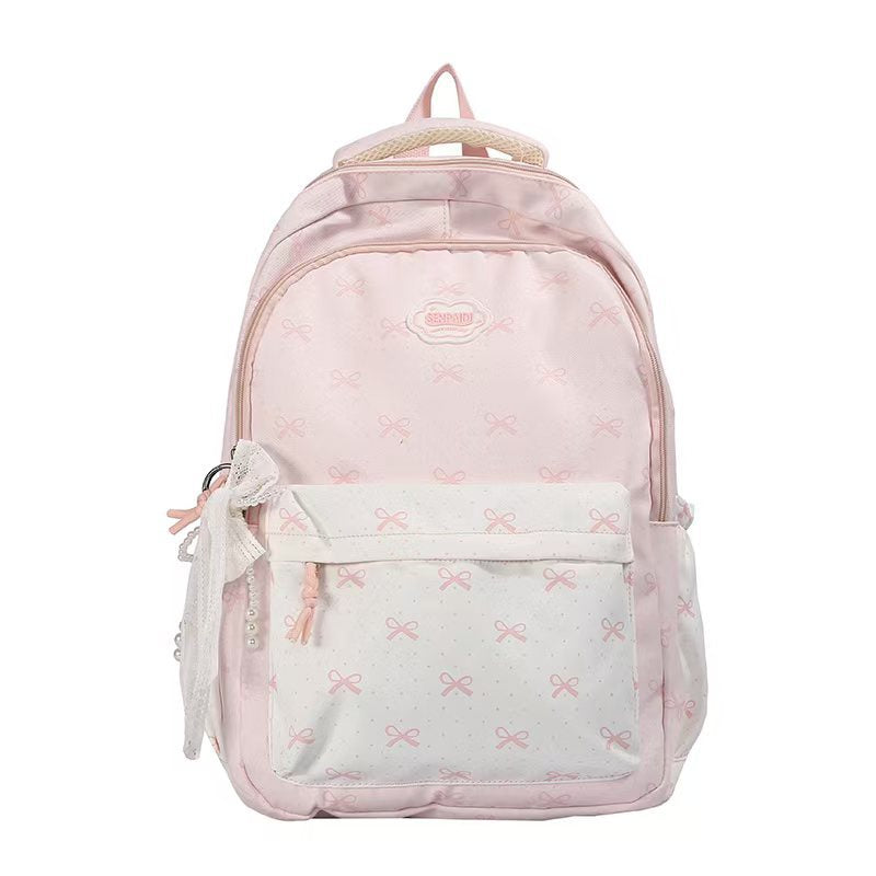 Cute Bow Pattern School Backpack with Multiple Compartments