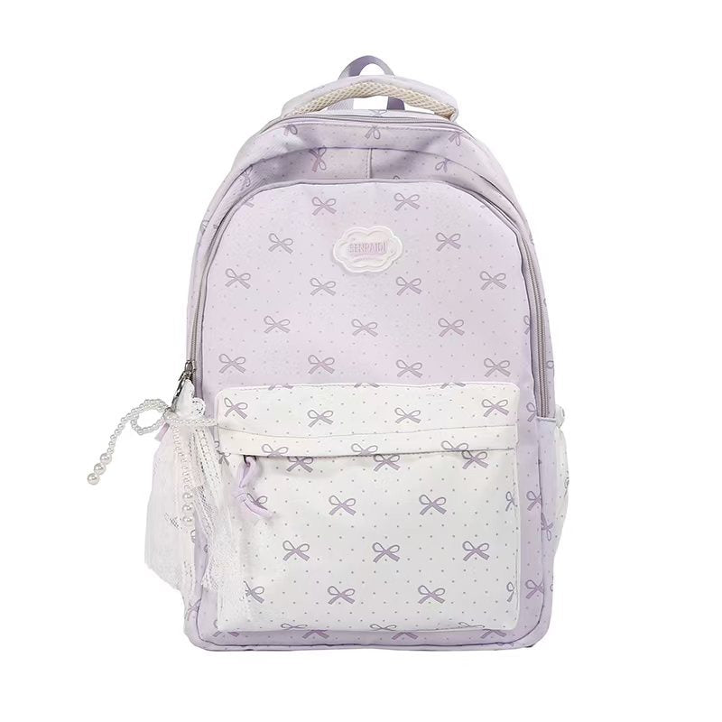 Cute Bow Pattern School Backpack with Multiple Compartments
