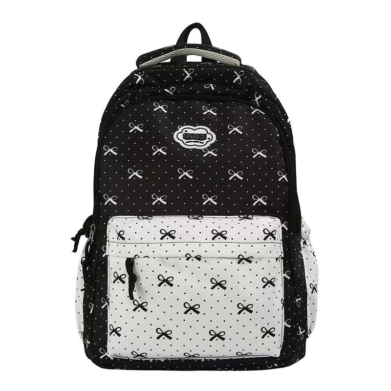 Cute Bow Pattern School Backpack with Multiple Compartments