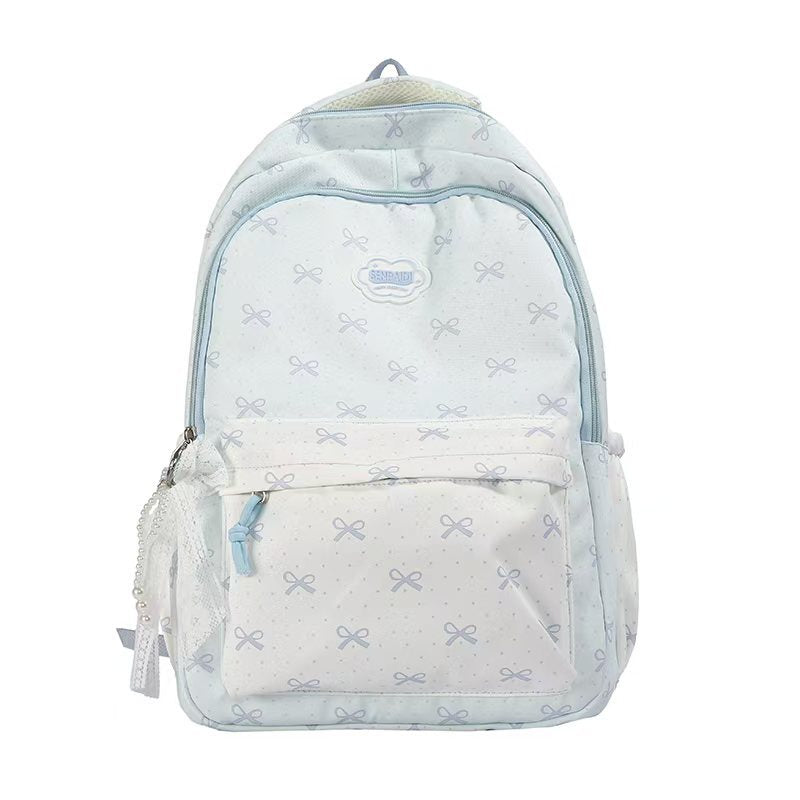 Cute Bow Pattern School Backpack with Multiple Compartments