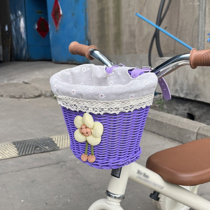 Floral-Embellished Bicycle Basket for Kids - Soft Fabric Lining, view 5