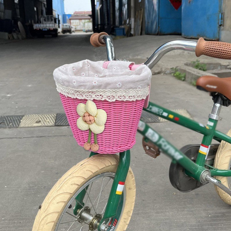 Floral-Embellished Bicycle Basket for Kids - Soft Fabric Lining, view 6