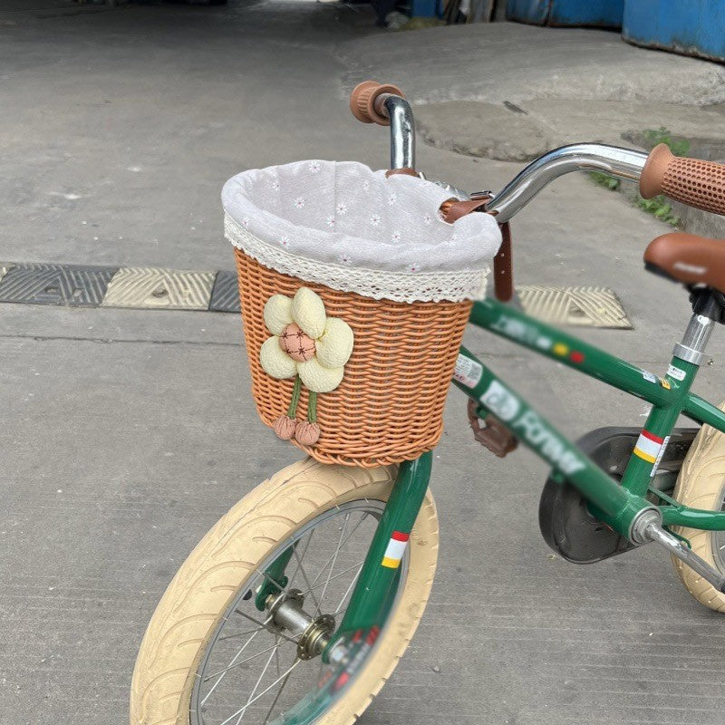 Floral-Embellished Bicycle Basket for Kids - Soft Fabric Lining, view 8