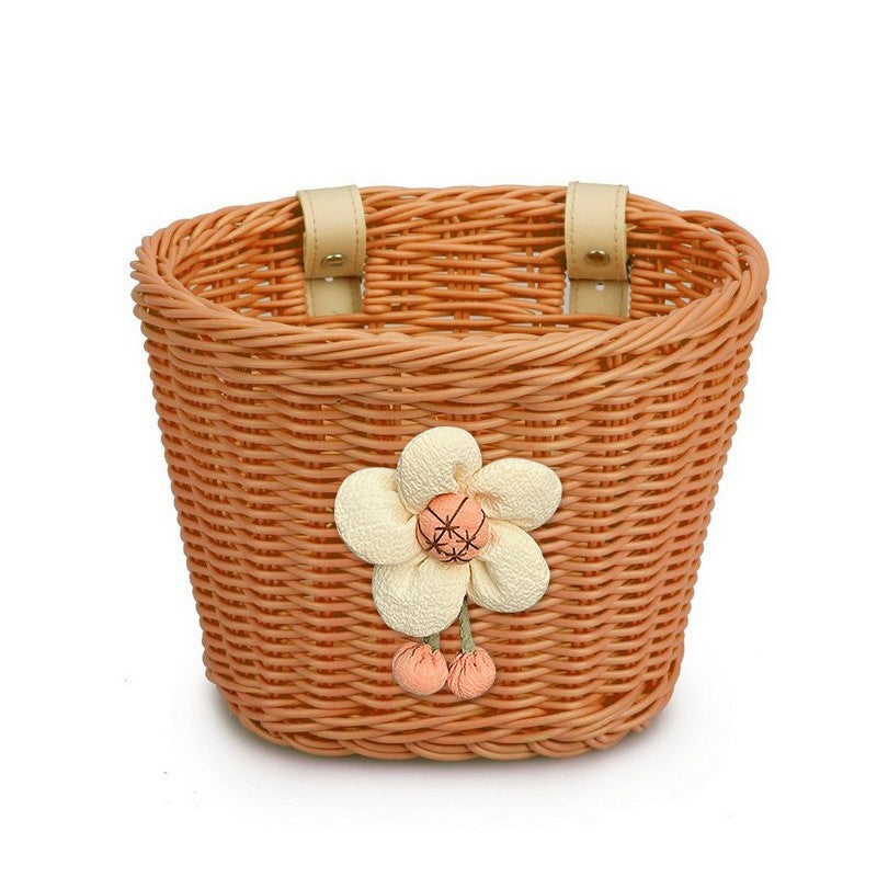 Floral-Embellished Bicycle Basket for Kids - Soft Fabric Lining