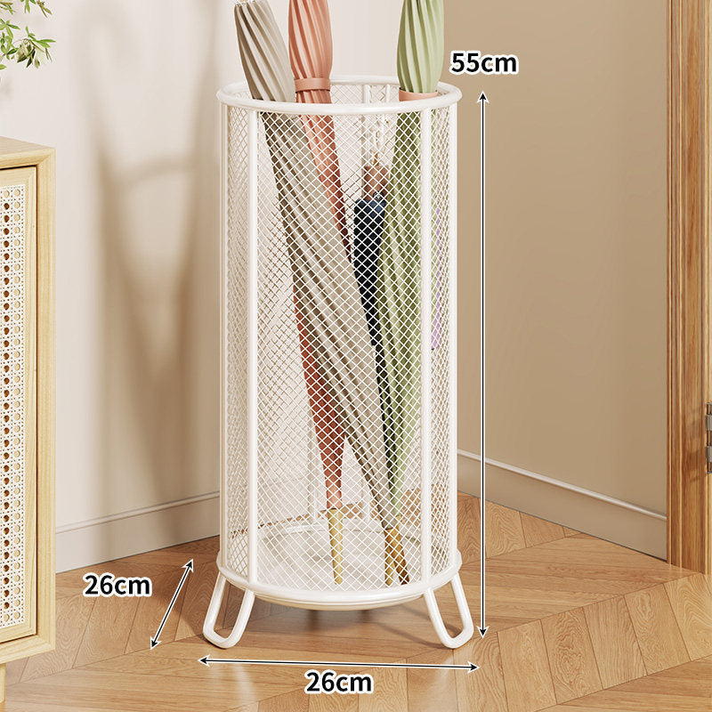 Cylindrical Mesh Umbrella Stand with Elevated Legs and Drain Tray