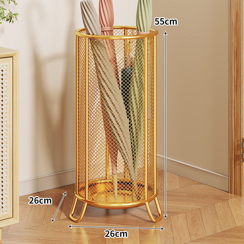 Cylindrical Mesh Umbrella Stand with Elevated Legs and Drain Tray