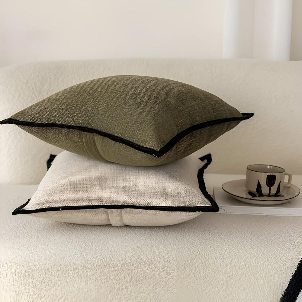 Dagar Mossstone Black Border Cushion Covers-Welvere