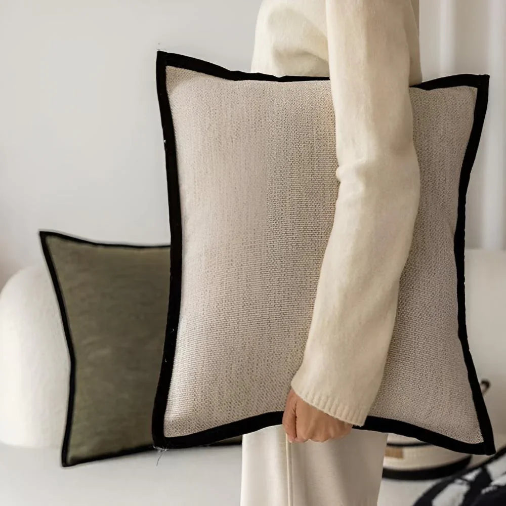 Dagar Mossstone Black Border Cushion Covers-Welvere