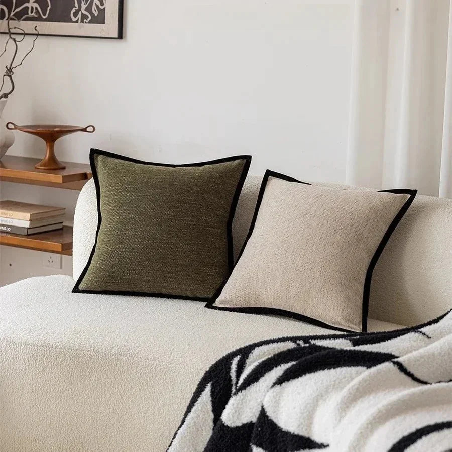 Dagar Mossstone Black Border Cushion Covers-Welvere