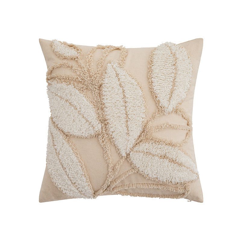 Decorative Cushion Cover with Leaf Tufting and Corner Tassels