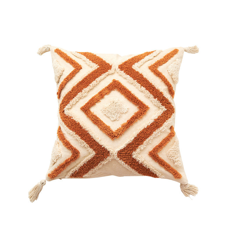 Decorative Cushion Cover with Leaf Tufting and Corner Tassels