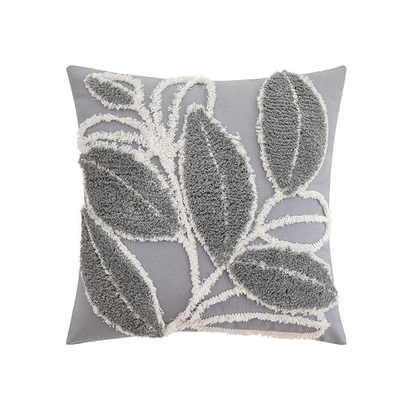 Decorative Cushion Cover with Leaf Tufting and Corner Tassels