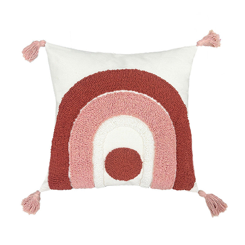 Decorative Cushion Cover with Leaf Tufting and Corner Tassels