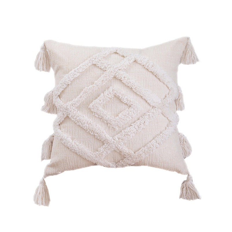 Decorative Cushion Cover with Leaf Tufting and Corner Tassels