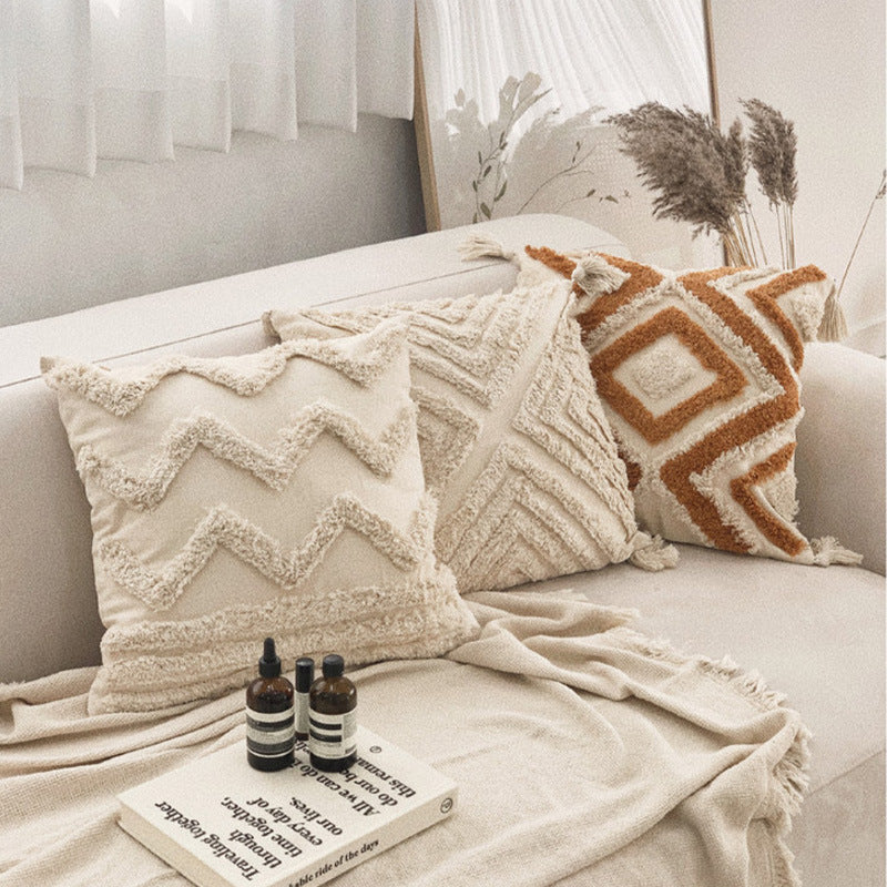 Decorative Cushion Cover with Leaf Tufting and Corner Tassels