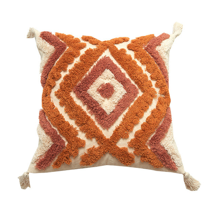 Decorative Cushion Cover with Leaf Tufting and Corner Tassels