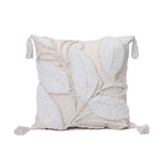 Decorative Cushion Cover with Leaf Tufting and Corner Tassels