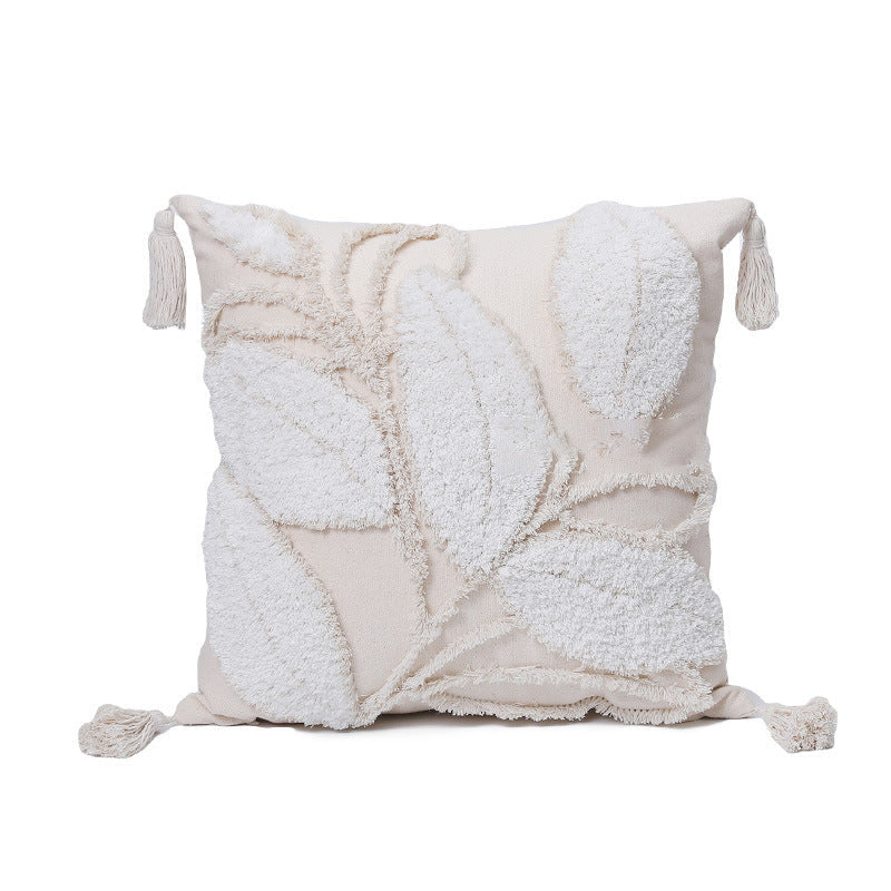 Decorative Cushion Cover with Leaf Tufting and Corner Tassels
