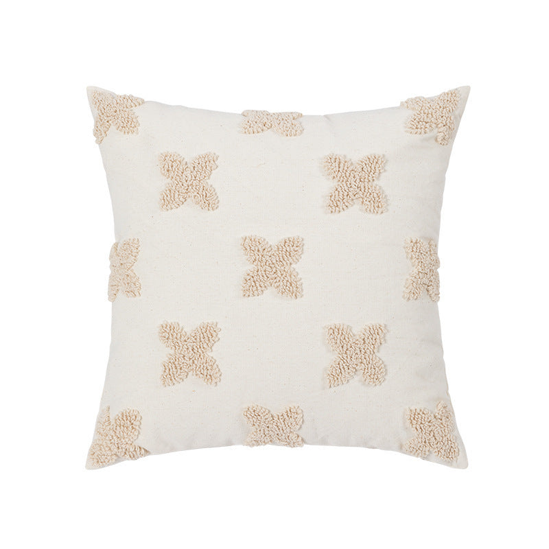 Decorative Cushion Cover with Leaf Tufting and Corner Tassels
