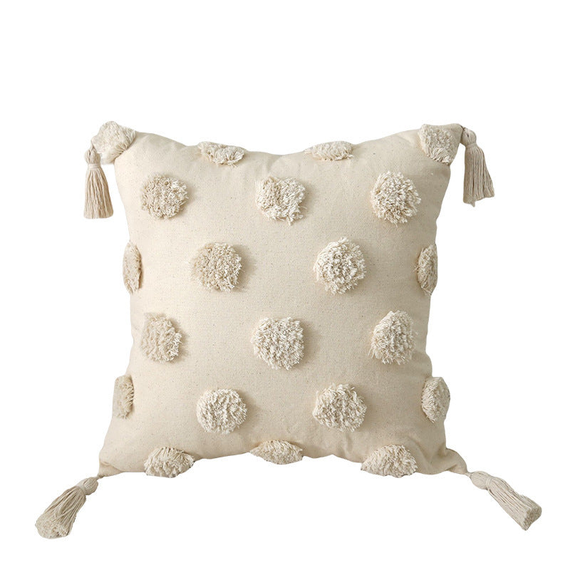 Decorative Cushion Cover with Leaf Tufting and Corner Tassels