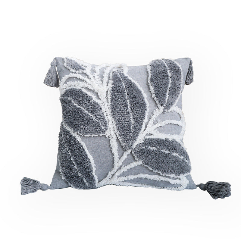 Decorative Cushion Cover with Leaf Tufting and Corner Tassels