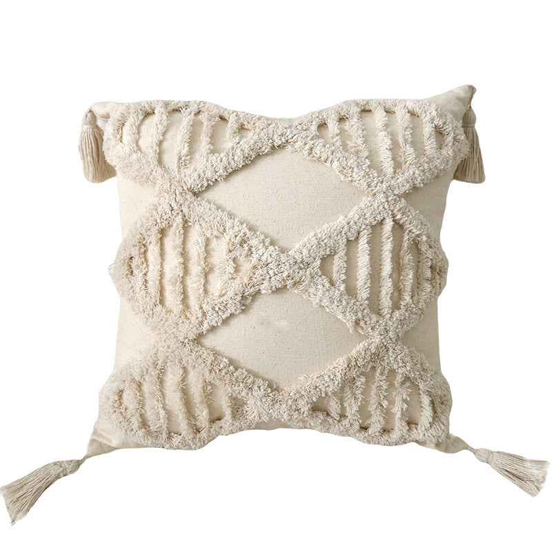 Decorative Cushion Cover with Leaf Tufting and Corner Tassels