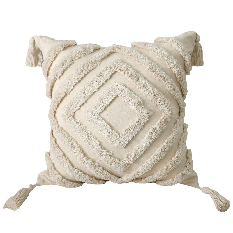 Decorative Cushion Cover with Leaf Tufting and Corner Tassels