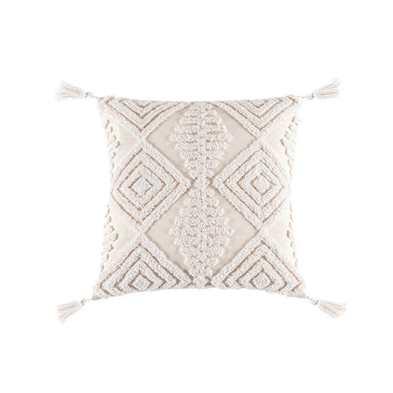 Decorative Cushion Cover with Leaf Tufting and Corner Tassels
