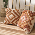 Decorative Cushion Cover with Leaf Tufting and Corner Tassels