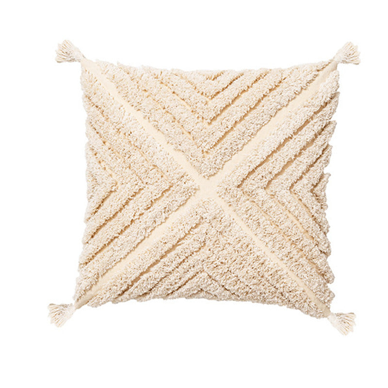 Decorative Cushion Cover with Leaf Tufting and Corner Tassels