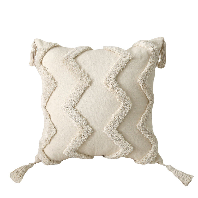 Decorative Cushion Cover with Leaf Tufting and Corner Tassels