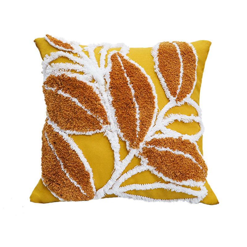 Decorative Cushion Cover with Leaf Tufting and Corner Tassels