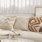 Decorative Cushion Cover with Leaf Tufting and Corner Tassels