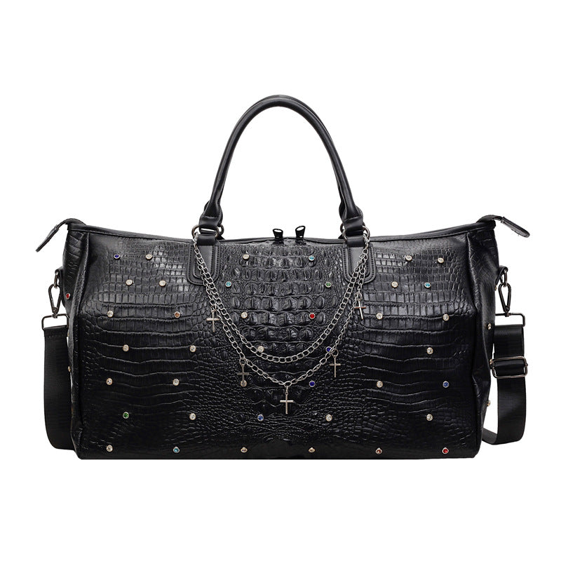 Decorative Travel Duffel Bag with Embossed Texture and Gems