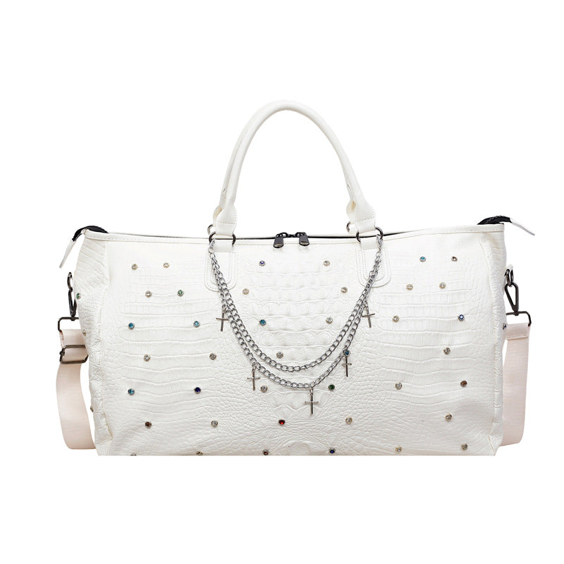 Decorative Travel Duffel Bag with Embossed Texture and Gems