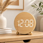 Digital Alarm Clock in Wooden Design with Backlit Display