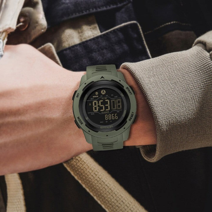 Digital Pedometer Watch with Resin Case and Rubber Band
