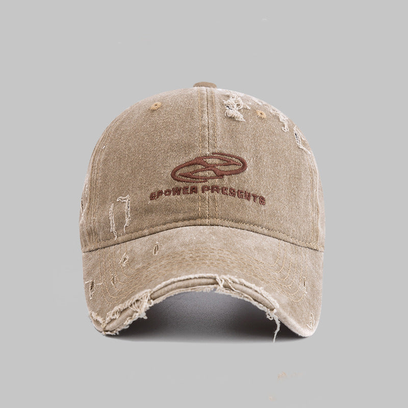 Distressed Vintage-Style Cotton Baseball Cap