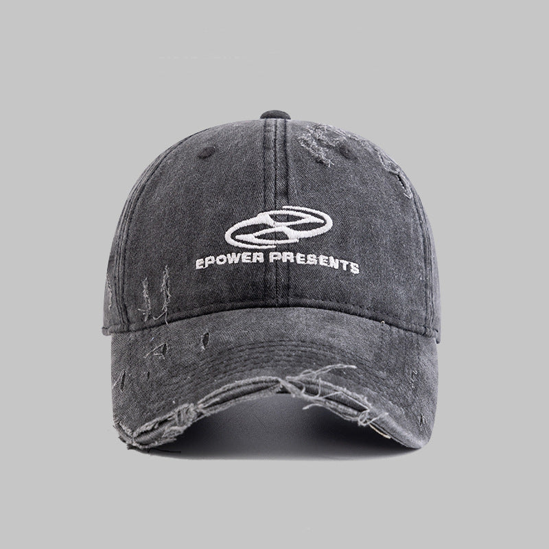 Distressed Vintage-Style Cotton Baseball Cap