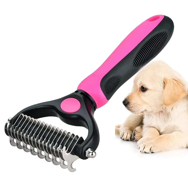 Dog and Cat Deshedding Brush with Stainless Steel Blade, Small or Large
