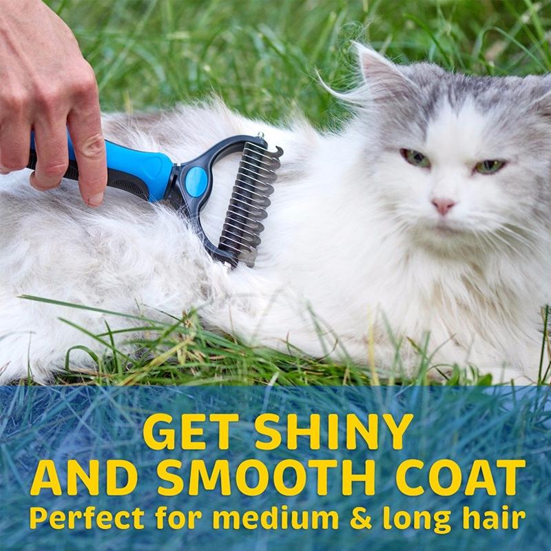 Dog and Cat Deshedding Brush with Stainless Steel Blade, Small or Large