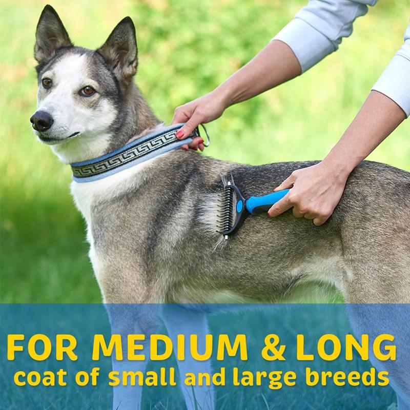 Dog and Cat Deshedding Brush with Stainless Steel Blade, Small or Large