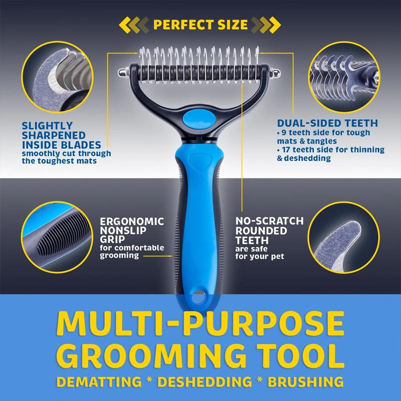Dog and Cat Deshedding Brush with Stainless Steel Blade, Small or Large
