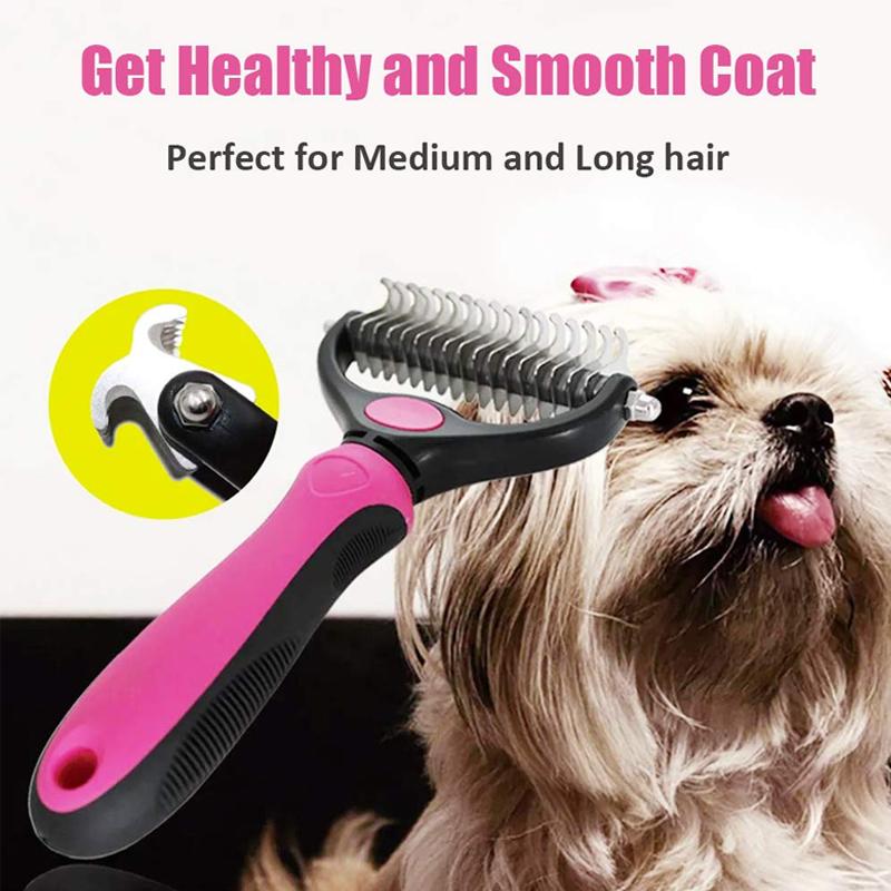 Dog and Cat Deshedding Brush with Stainless Steel Blade, Small or Large