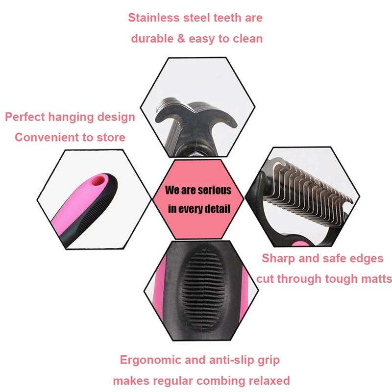Dog and Cat Deshedding Brush with Stainless Steel Blade, Small or Large