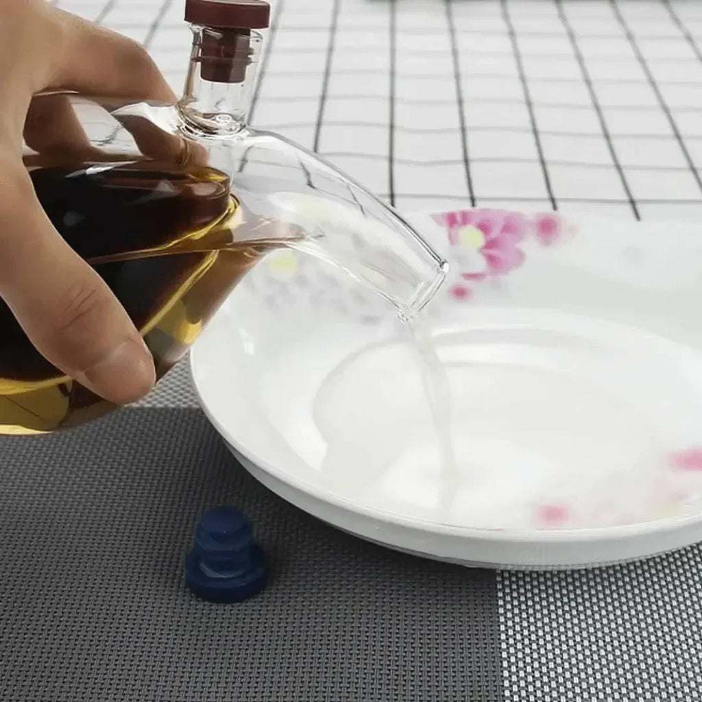 Double Glass Oil & Vinegar Dispenser for Kitchen and Table Serving